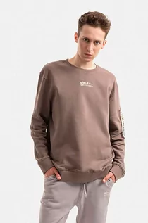 Bluzy męskie - Alpha Industries bluza bawełniana męska kolor brązowy z nadrukiem 118316.628-BRAZOWY - grafika 1