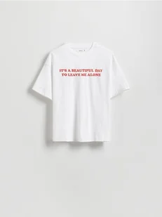 Reserved - T-shirt z nadrukiem - biały - Koszulki i topy damskie - miniaturka - grafika 1