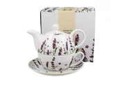 Zaparzacze i kawiarki - Dzbanek do herbaty porcelanowy z filiżanką i spodkiem DUO CLASSIC LAVENDER 350 ml - miniaturka - grafika 1