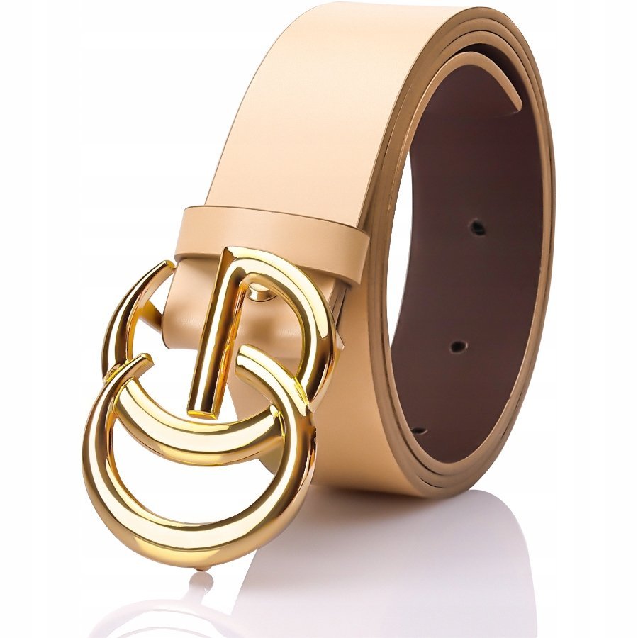 Pasek Damski DŁUGI do SPODNI SKÓRA BEŻOWY Szeroki