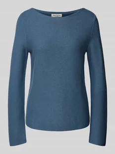 Sweter z dzianiny z prążkowanym dekoltem w łódkę - Swetry damskie - miniaturka - grafika 1