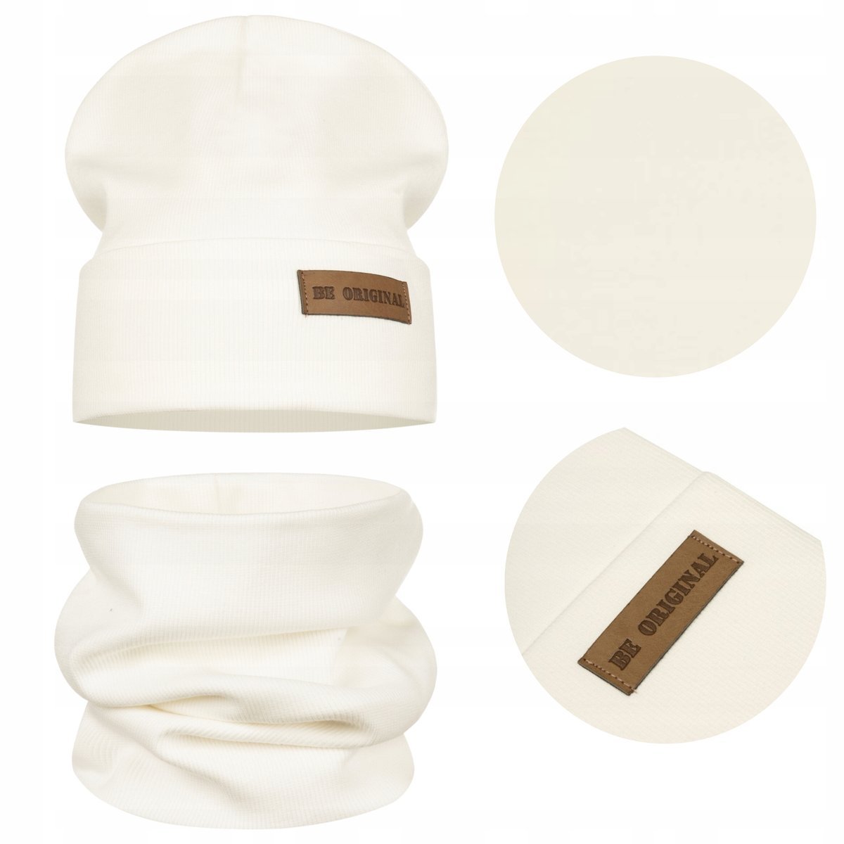 Wiosenny Dziecięcy Komplet Czapka Komin Bawełna Podwójny Materiał Beżowy