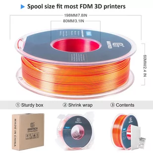 Dwukolorowy jedwabny filament PLA Geeetech 1kg - Złoto i Czerwień - Filamenty i akcesoria do drukarek 3D - miniaturka - grafika 3