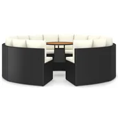 Meble ogrodowe - Sauen shumee shumee 9 częściowa ogrodowa z poduszkami rattan PE czarna - miniaturka - grafika 1