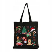 Torby i wózki na zakupy - Eko Torba Bawełniana na ramię Zakupy Shopper Świąteczne Wzory Mikołaj #21 - miniaturka - grafika 1