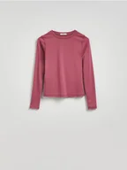 Bluzki damskie - Reserved - Gładki longsleeve - jasnofioletowy - miniaturka - grafika 1