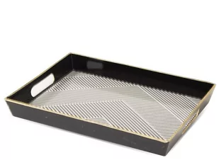 Taca prostokątna czarna zdobiona 3,5x29,5x22 cm - Tace i patery - miniaturka - grafika 1