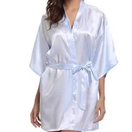 Szlafroki damskie - Szlafrok satynowy - Błękitny M - miniaturka - grafika 1