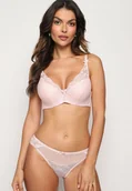 Komplety bielizny - Różowy Komplet z Ozdobnej Koronki Biustonosz Full Cup i Majtki Figi Afisa - miniaturka - grafika 1