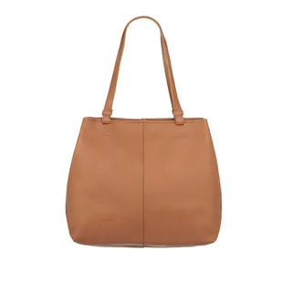 Pojemna skórzana torebka damska worek shopper jasnobrązowa - Torebki damskie - miniaturka - grafika 1