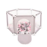 Maty edukacyjne - Selonis Sześciokąt składany KS-100X z piłeczkami 6cm szary: perła-szary-transparent-pudrowy róż 63x64/400piłek - miniaturka - grafika 1