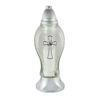 Lampiony i znicze - Znicz szklany krzyż 28,5 x 13 cm 45 h srebrny - miniaturka - grafika 1