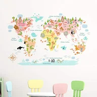 Wyposażenie pokoiku dziecięcego - Naklejki samoprzylepne dla dzieci | Naklejka na mapę świata - Dekoracja ścienna do pokoju dziecięcego | 60 x 95 cm - miniaturka - grafika 1