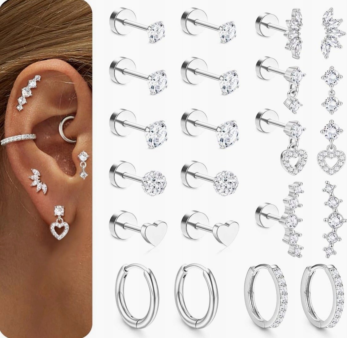 KOLCZYKI HELIX PIERCING ZESTAW BIŻUTERIA DO USZU STAL CHIRURGICZNA
