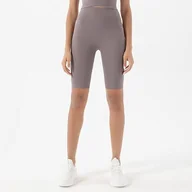 Spodenki damskie - EULLA Dwustronne damskie krótkie legginsy polerowane spodnie fitness wysoka talia brzoskwiniowe biodra pięcioczęściowe obcisłe joga sportowe szorty joga spodnie do jogi, jasnoszary, M - miniaturka - grafika 1