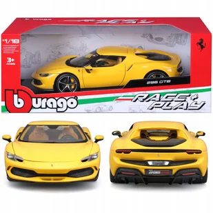Ferrari 296 GTB 1:18 Bburago 18-16018 ŻÓŁTY WŁOSKI SAMOCHÓD - Samochody i pojazdy dla dzieci - miniaturka - grafika 1