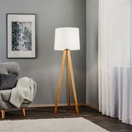 Lampy stojące - Quitani lampa podłogowa Alos, dąb, chintz biały, trójnóg - miniaturka - grafika 1