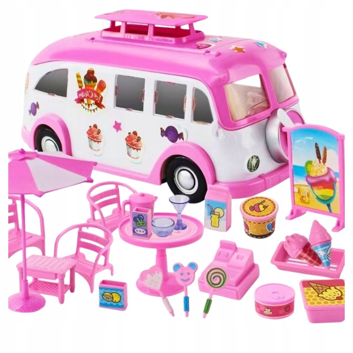 Auto Kamper Różowy Lodziarnia Samochód Akcesoria dla Lalek dla Dziewczynki