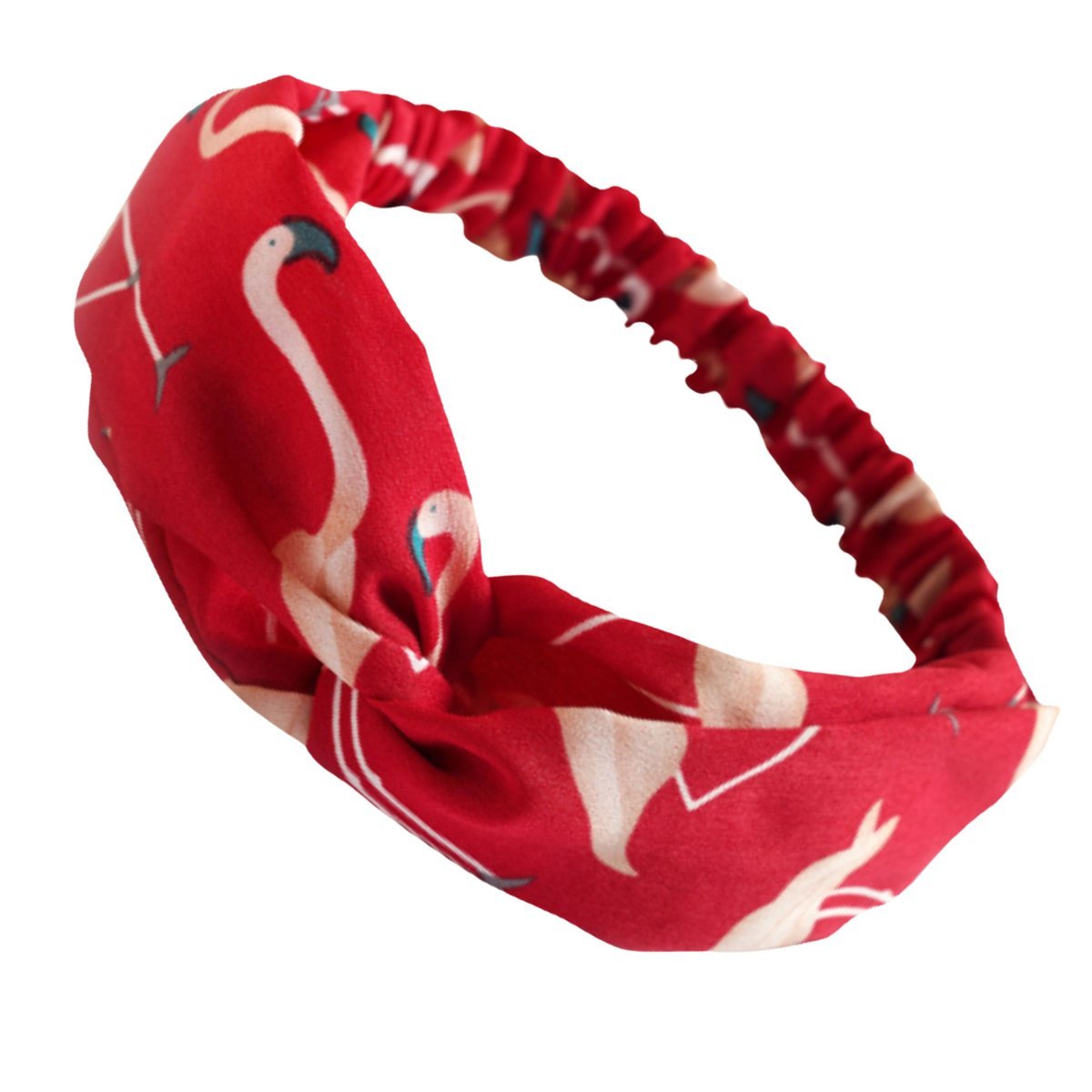 Opaska na Głowę Czerwona Szeroka Supeł Gumka w Flamingi Elastyczna Wygodna
