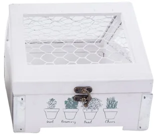 HOFF-Interieur 6253-S Szklarnia Zioła Drewno + drut biały używany wygląd Chabby Chic ok. 18x18x15,5cm Miniaturowe Deco Rośliny Przechowywanie Zioła Kuchnia (1 - Szklarnie ogrodowe - miniaturka - grafika 1