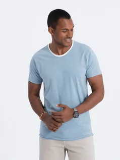 Koszulki męskie - T-shirt męski bawełniany - błękitny V4 S1385 - grafika 1