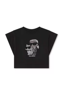 Karl Lagerfeld t-shirt bawełniany dziecięcy kolor czarny - Koszulki dla dziewczynek - miniaturka - grafika 1