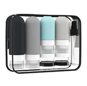 Akcesoria podróżnicze - Zestaw Podróżny na Kosmetyki Szczelne Silikonowe Butelki + Pojemniki Bez Wycieku, Wygodny do Walizki - miniaturka - grafika 1