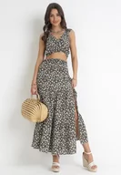 Komplety damskie - Czarny 2-częściowy Bawełniany Komplet w Kwiaty Spódnica i Top Enanila - miniaturka - grafika 1