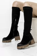 Kozaki damskie - Czarne kozaki skórzane na platformie z elastyczną cholewką PRODUKT POLSKI Casu 70122-40 - miniaturka - grafika 1