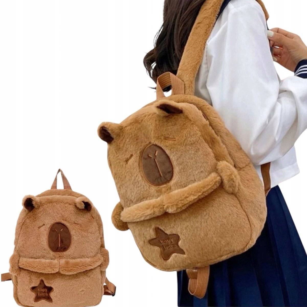 PLECACZEK PLECAK PLUSZOWY KAPIBARA MIĘKKI PLUSZOWA TORBA BRĄZOWY