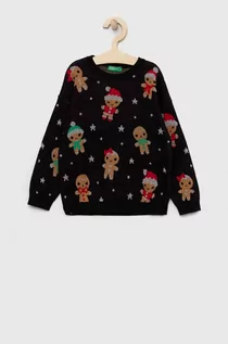Swetry dla dziewczynek - United Colors of Benetton sweter dziecięcy kolor czarny lekki - grafika 1