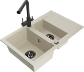 Zlewozmywaki z baterią - Mexen Gaspar zlewozmywak granitowy 1,5-komorowy z ociekaczem i baterią kuchenną Duero, beżowy - 6507-69-671600-70 - miniaturka - grafika 1