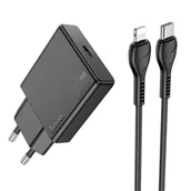 Ładowarki do telefonów - Ładowarka sieciowa do telefonu Hoco Slim USB C QC PD 30W + kabel USB C do Lightning N37 czarna - miniaturka - grafika 1