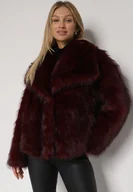 Płaszcze damskie - Bordowa Kurtka Futerko z Szerokim Kołnierzem Vertilira - miniaturka - grafika 1