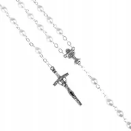 Naszyjniki - Różaniec komunijny biały perłowy 8mm kielich IHS krzyż prezent dziecko - miniaturka - grafika 1