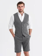 Kamizelki męskie - Elegancki zestaw męski kamizelka garniturowa + szorty - grafitowy V3 Z112 - Ombre Clothing - miniaturka - grafika 1