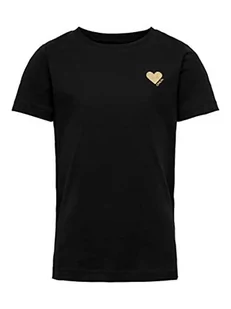 KIDS ONLY Dziewczęca Kogkita S/S Logo Top JRS Noos T-Shirt, Czarny/nadruk: złoty Glitter Heart, 122/128 cm - Koszulki i topy damskie - miniaturka - grafika 1