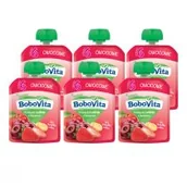 Desery dla dzieci - BoboVita Mus truskawki i wiśnie z bananem po 6. miesiącu Zestaw 6 x 80 g - miniaturka - grafika 1