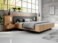 Meble do sypialni - Łóżko z szafkami nocnymi 140 x 190 cm - 2 szuflady - Z oświetleniem LED - Kolory: Naturalny i antracytowy + Stelaż - FRANCOLI - miniaturka - grafika 1