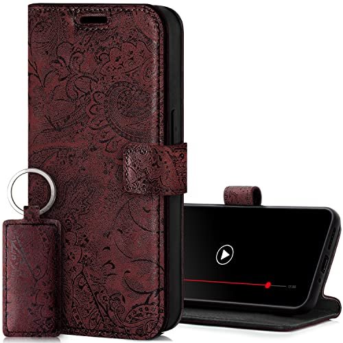 SURAZO Etui na telefon komórkowy Samsung Galaxy M34, skórzane etui ochronne z klapką z prawdziwej skóry [magnes, przegródka na karty, ochrona RFID, kwiatowy wzór] etui z klapką, skórzane etui