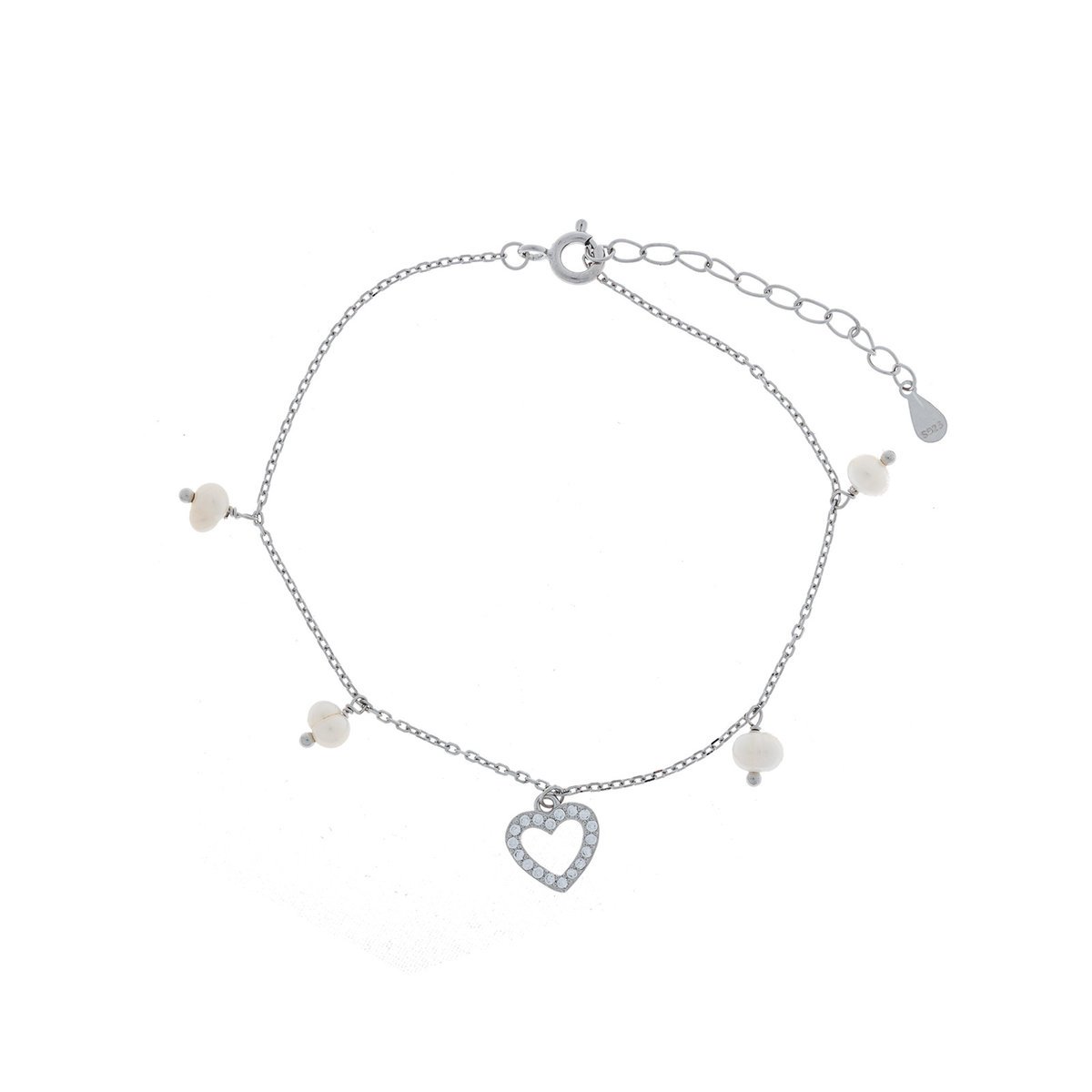 Srebrna bransoletka 925 Serce Cyrkonie Perły