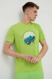 Koszulki męskie - Jack Wolfskin t-shirt sportowy Hiking kolor zielony z nadrukiem - grafika 1