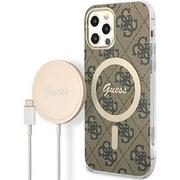 Etui i futerały do telefonów - Guess Etui 4G Print do Apple iPhone 12/12 Pro Brązowy + Ładowarka MagSafe - miniaturka - grafika 1