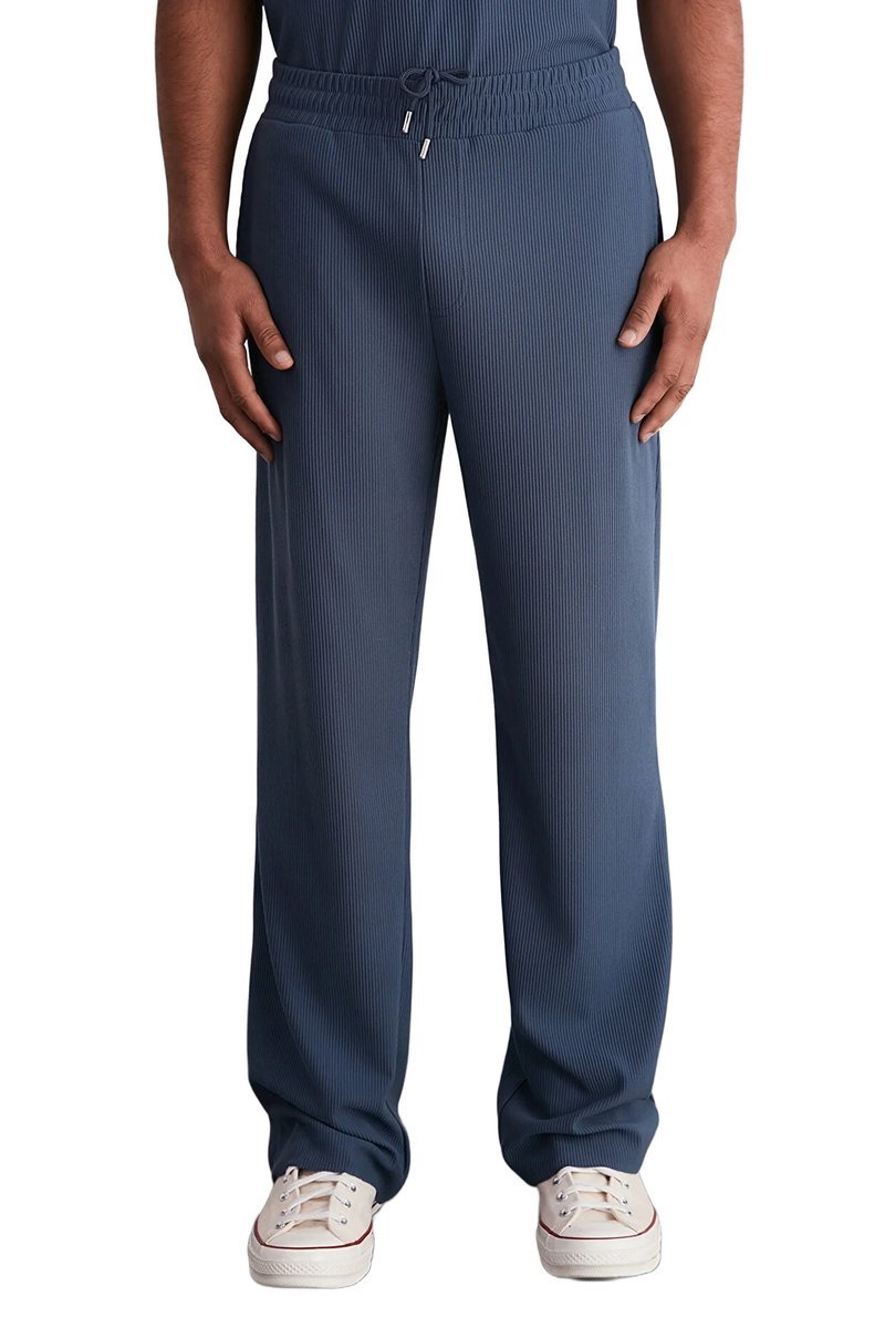 TRENDYOL MAN MĘSKIE SPODNIE DRESOWE NIEBIESKIE Z FAKTURĄ W PASKI L 5DA