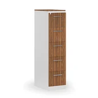Szafy biurowe - Kartoteka metalowa PRIMO z drewnianym frontem A4, 5 szuflad, biały/orzech - miniaturka - grafika 1