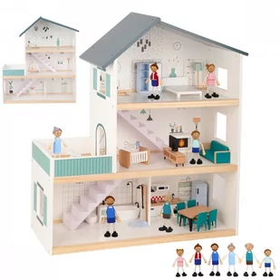 TOOKY TOY Duży Drewniany Domek dla Lalek + Figurki FSC - Domki dla lalek - miniaturka - grafika 1