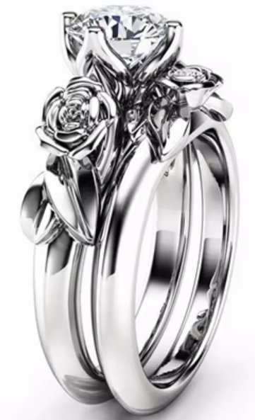 Srebrny Pierścionek z Brylantem Natura Kwiat Liście Stylowy i Elegancki