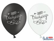 Balony i akcesoria - Balony 14" Strong urodzinowe Happy Birthday, białe i czarne, 6 szt. BGNP/8397-9 - miniaturka - grafika 1