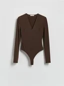 Koszulki i topy damskie - Reserved - Body z długim rękawem - ciemnobrązowy - miniaturka - grafika 1