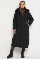 Kurtki damskie - Czarna Pikowana Kurtka o Długim Fasonie z Odpinanym Kapturem Daivera - miniaturka - grafika 1